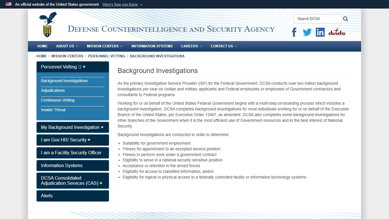 Background Investigations - Defense Counterintelligence and Security Agency